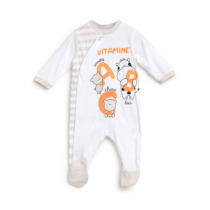 Infants White Printed Front Opening Babysuit image number null